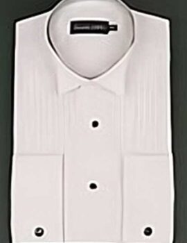 Double Two Pleated Wing Collar Dress Shirt with Studs.