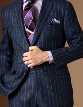 Scott Navy Chalkstripe Suit. Contemporary Fit. size 38″ Regular Available