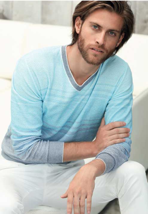 Montechairo Of Italy Aqua Colour V Neck Cotton Rich Knitwear. 4XL Left