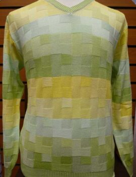 Montechairo Of Italy Green and Yellow Coloured V Neck Cotton Rich Knitwear. Medium Left