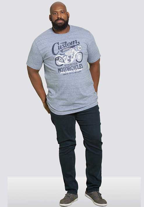 Duke Blue 'Custom' Motorbike Chest Print Tee Shirt. 6XL Available.