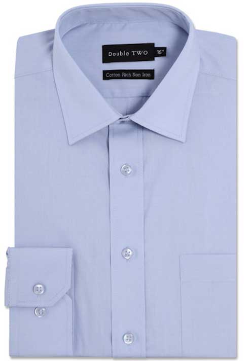 Double Two Fresh Blue Cotton Rich Long Sleeve Shirt. Classic Fit