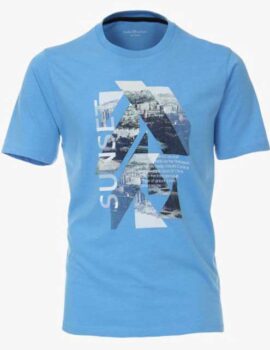 Casa Moda Sky Blue Printed Tee Shirt. 3XL to 5XL Available.