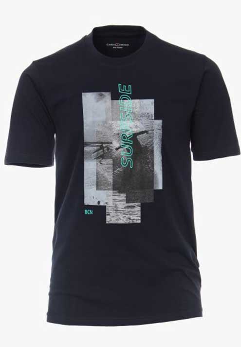 Casa Moda Navy Printed Tee Shirt. 4XL to 5XL Available