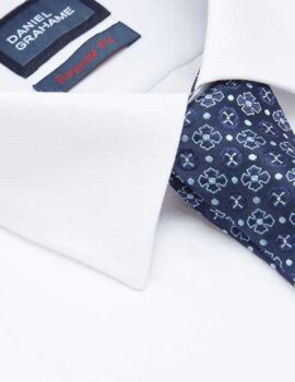 Daniel Grahame white Self Patterned Long Sleeve Shirt With Trim. Regular Fit.