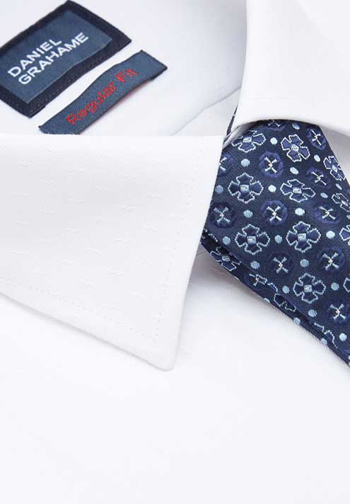 Daniel Grahame white Self Patterned Long Sleeve Shirt With Trim. Regular Fit.