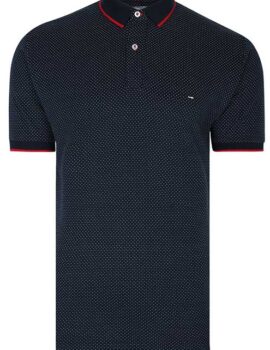 Peter Gribby Navy Patterned Cotton Polo shirt with Trim. Medium and XL Left