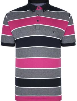Peter Gribby Fuscia/Navy Striped 100% Cotton Polo Shirt.