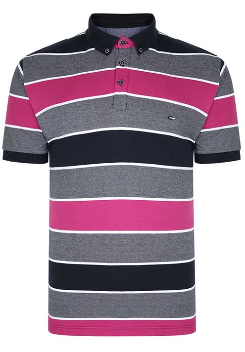 Peter Gribby Fuscia/Navy Striped 100% Cotton Polo Shirt.