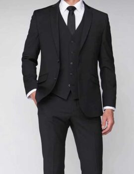 Scott Black Wool Mix Single Breasted Suit Jacket. Regular and Large Sizes.