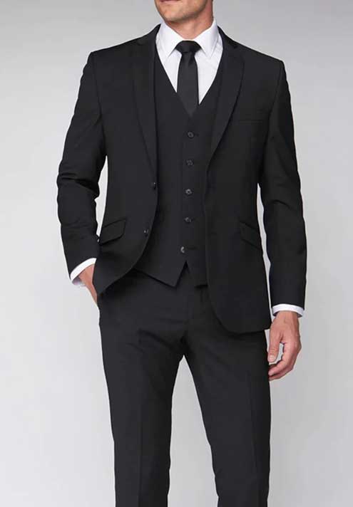 Scott Black Wool Mix Single Breasted Suit Jacket. Regular and Large Sizes.