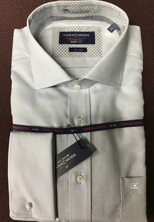 Casa Moda Grey Textured Long Sleeve Double Cuff Shirt. Modern Fit. Size17"