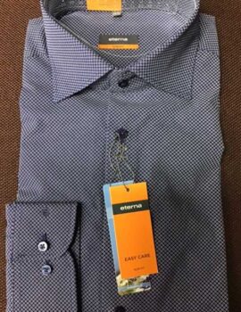 Eterna Navy Patterned Slim Fit Long Sleeve Shirt. Size 16.5″ Left