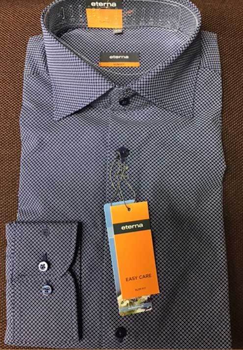 Eterna Navy Patterned Slim Fit Long Sleeve Shirt. Size 16.5" Left