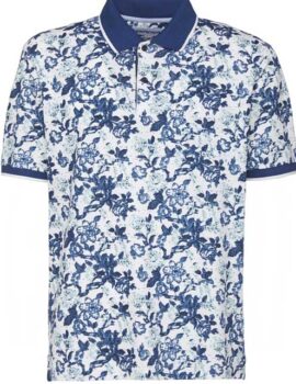 Montechiaro Blue Printed Pique Short Sleeve Polo Shirt.