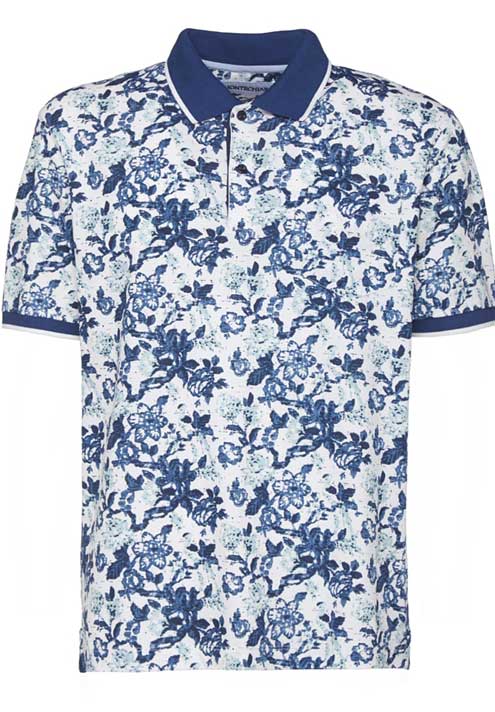 Montechiaro Blue Printed Pique Short Sleeve Polo Shirt.