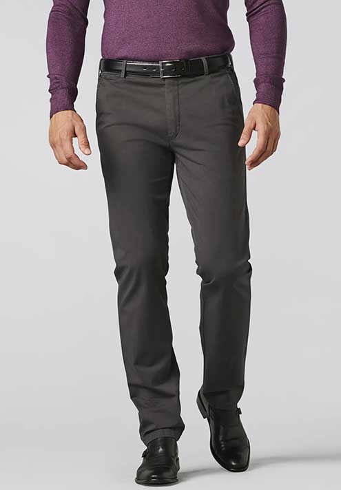 Meyer Charcoal Grey Stretch Cotton Trousers in a Soft Chino Cloth. Roma Style