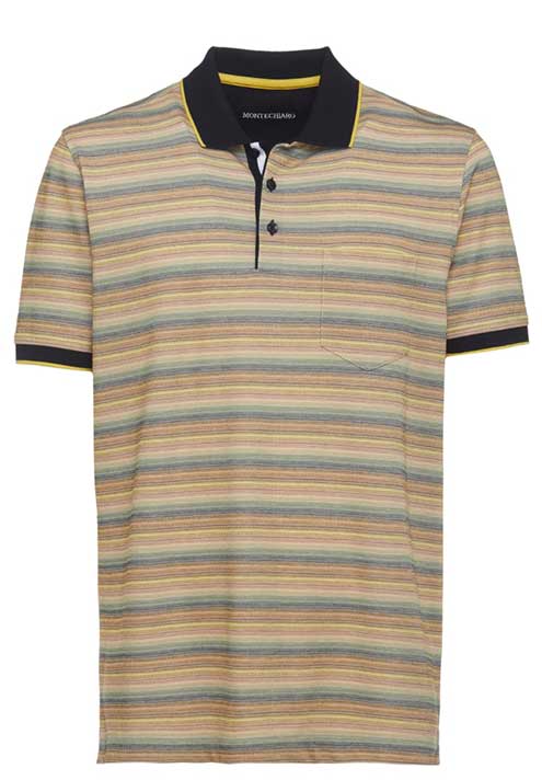 Montechiaro 3 Button Mango Coloured Multi Stripe Polo Shirt.