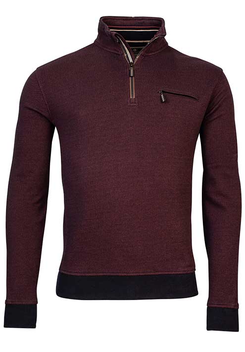 Baileys Quarter Zip Sweatshirt In Stone Red. Large Sizes Available