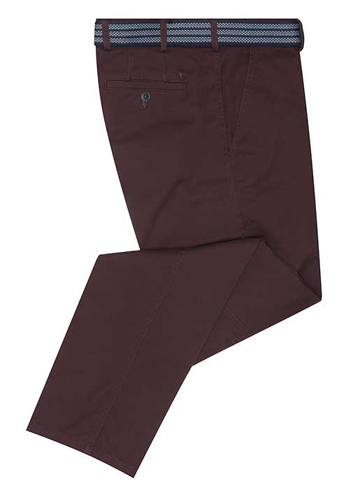 Douglas and Grahame Burgundy Stretch Cotton Chino With Toning Belt.