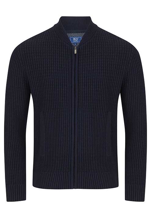 Daniel Grahame Waffle Weave Navy Zipped Cardigan