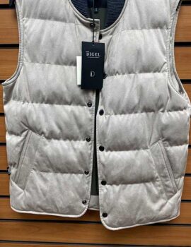 Digel Lightly Padded Beige Suede Feel Gilet. Size 40” Left
