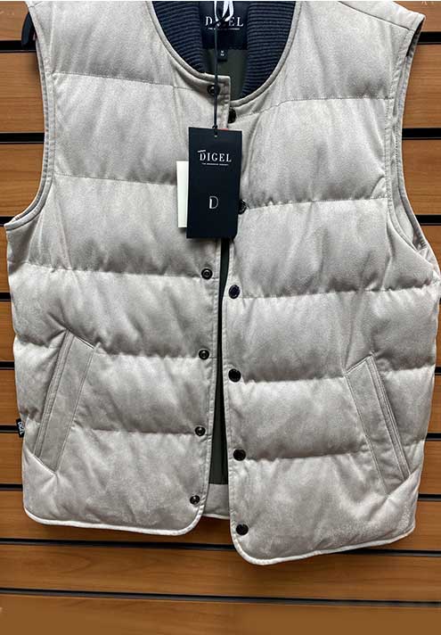 Digel Lightly Padded Beige Suede Feel Gilet. Size 40” Left