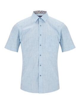 Douglas and Grahame Light Blue ‘Linen Look’ Half Sleeve Cotton Shirt.
