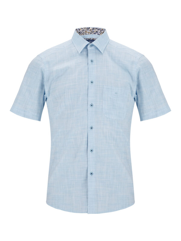 Douglas and Grahame Light Blue 'Linen Look' Half Sleeve Cotton Shirt.