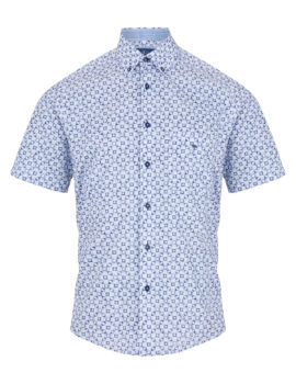 Douglas and Grahame Blue Printed Half Sleeve Button Down Collar Shirt. Large and XL Left