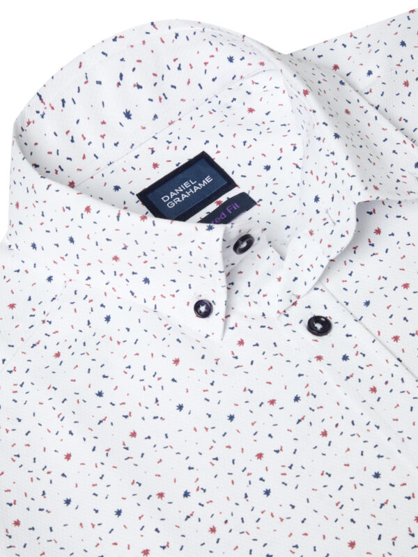 Daniel Grahame White Patterned Long Sleeve Shirt. Tapered Fit.