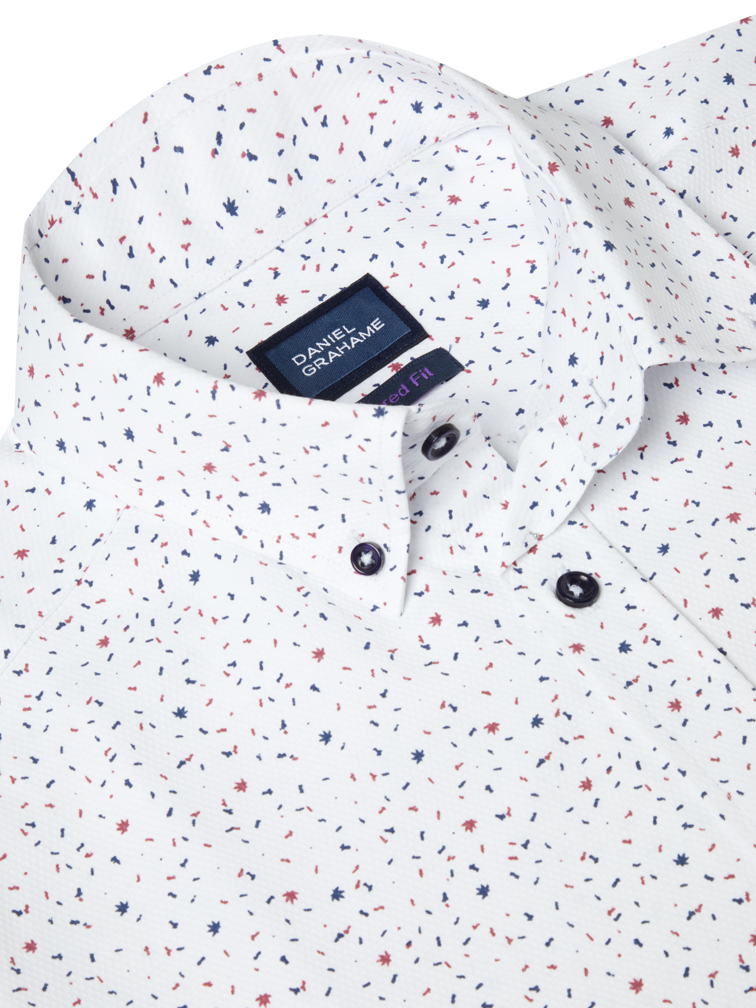 Daniel Grahame White Patterned Long Sleeve Shirt. Tapered Fit.