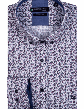 Giordano Navy/Purple Long Sleeve Printed Cotton Shirt. Modern Fit