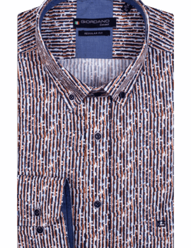 Giordano Rust/Navy long Sleeve Patterned Shirt. Modern Fit.Large and 2XL Left