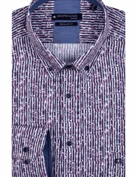 Giordano Long Sleeve Red/Navy Printed Button Down Shirt. Modern Fit. Size Large Left