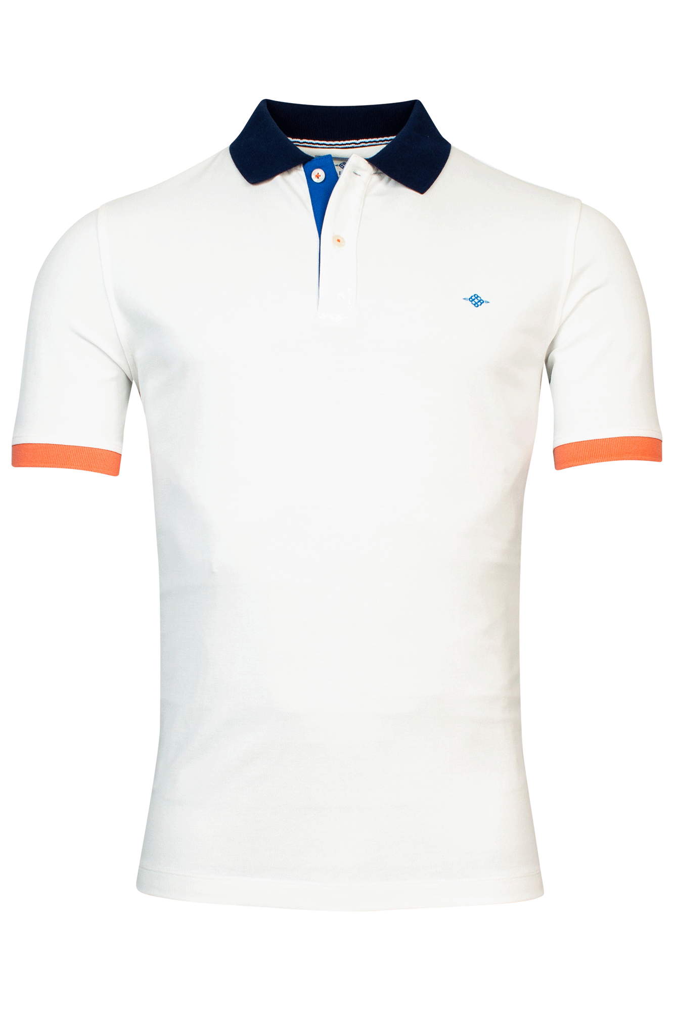 Baileys Pique Short Sleeve Polo Shirt. Stretch Cotton Fabric. White and Blue Available.
