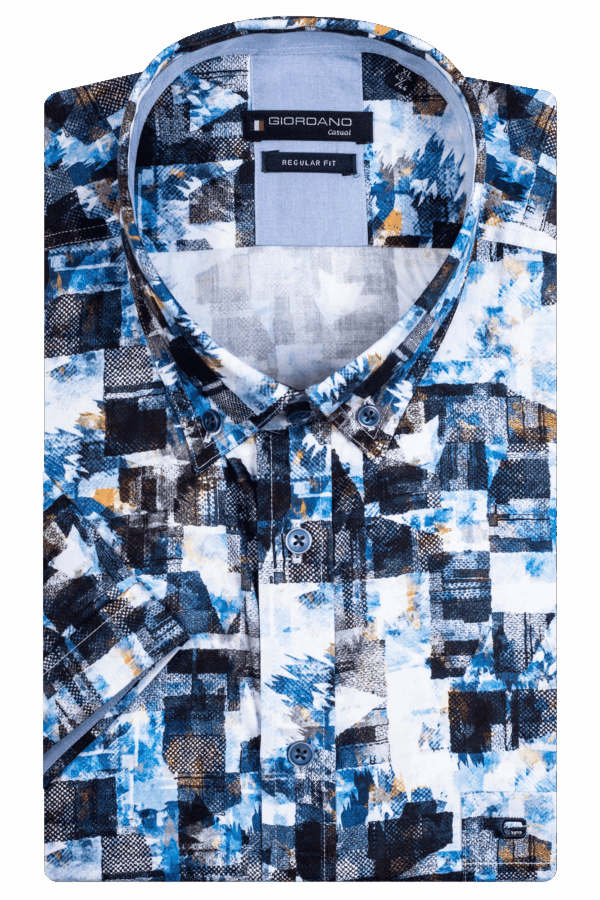 Giordano Navy Half Sleeve Abstract Print Shirt. Size Large Left