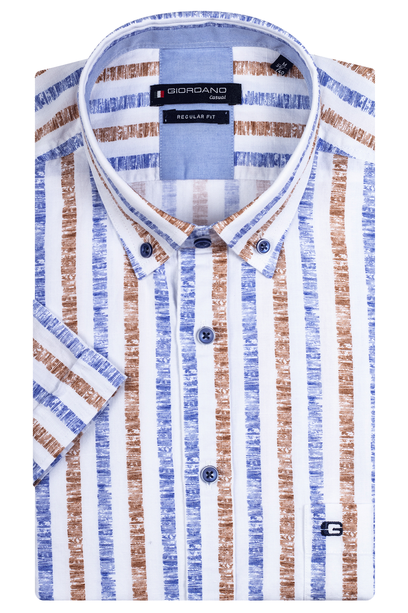 Giordano Striped Short Sleeve Cotton Linen Shirt.