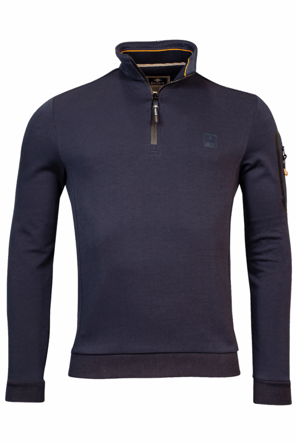 Baileys Navy Quarter Zipped Top With Trim.