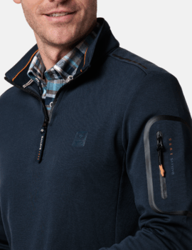Baileys Navy Quarter Zipped Top With Trim.