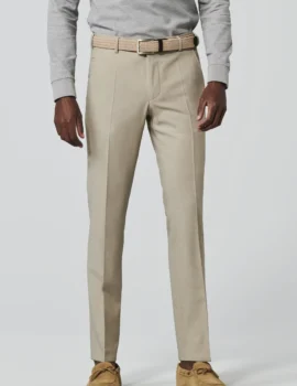 Meyer Mid-Weight Beige Wool Mix Trouser.