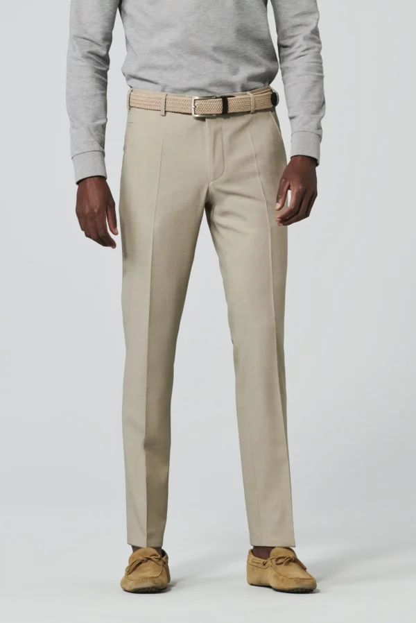 Meyer Mid-Weight Beige Wool Mix Trouser.