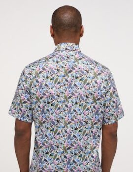 Eterna Short Sleeve Multicoloured Printed Non Iron Shirt. Comfort Fit