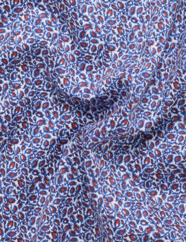 Eterna Navy and Red Printed Short Sleeve Non Iron Cotton Shirt. Comfort Fit