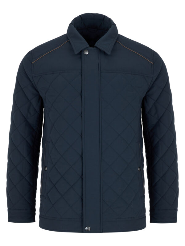 Daniel Grahame Navy Quilted Casual Jacket With Trim. Modern Fit.