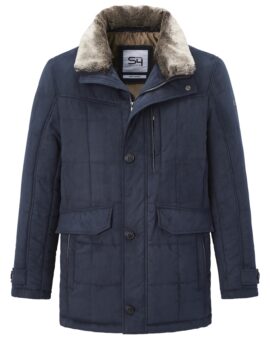 S4 Soft Quilted Dark Blue Casual Jacket With Detachable Faux Fur Collar.