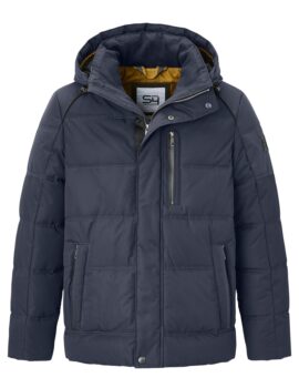 S4 Fashion Navy Quilted Casual Jacket. Embossed Fabric. Detachable Hood. Zipped and Studded Fastening