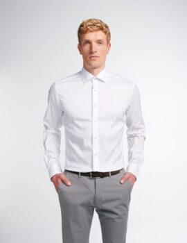 Eterna Slim Fit White High Performance Long Sleeve Shirt.