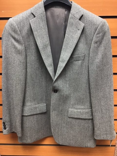 Grey Herringbone Single Breasted Wool Jacket. Regular 38"