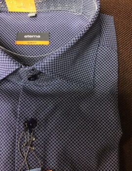 Eterna Navy Patterned Slim Fit Long Sleeve Shirt. Size 16.5″ Left
